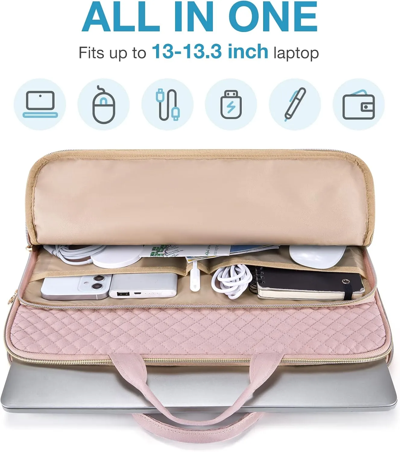 BAGSMART Laptop Sleeve Carrying Case for 13-13.3 inch Notebooks - Compatible with MacBook Pro 14 Inch and MacBook Air - Protective Bag with Pocket, Handles, Pink