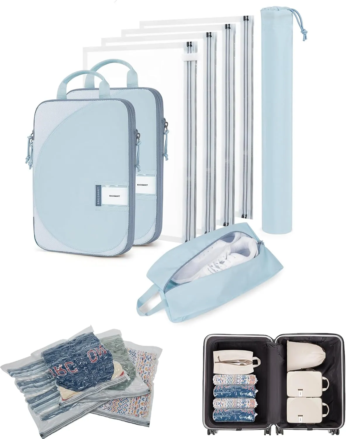 BAGSMART Packing Cubes for Suitcases, 8 Set Suitcase Organizer Bags Set & Vacuum Storage Bags for Travel