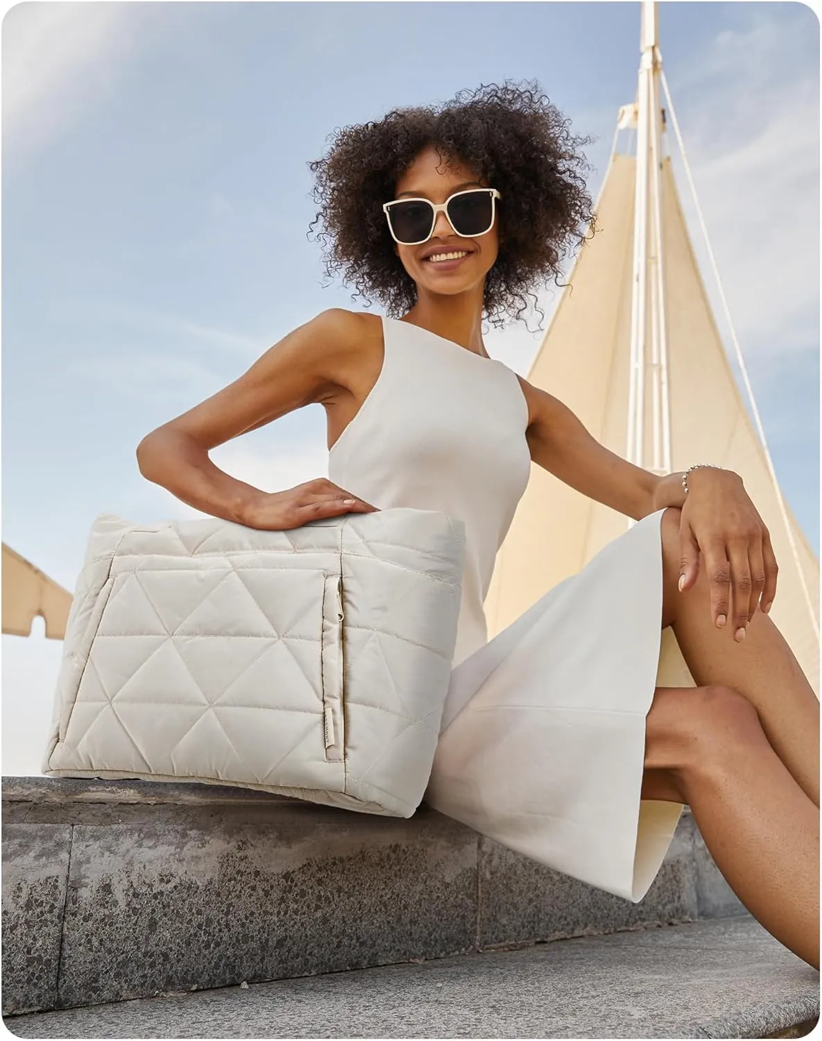 BAGSMART Tote Bag for Women, Puffy Tote Bag with Zipper, Large Quilted Shoulder Bag with Compartments for Travel, Work, Gym