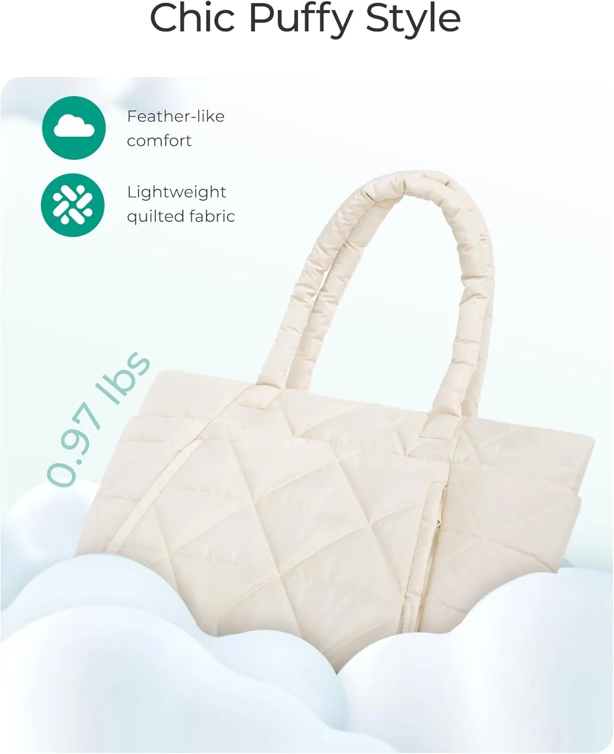 BAGSMART Tote Bag for Women, Puffy Tote Bag with Zipper, Large Quilted Shoulder Bag with Compartments for Travel, Work, Gym
