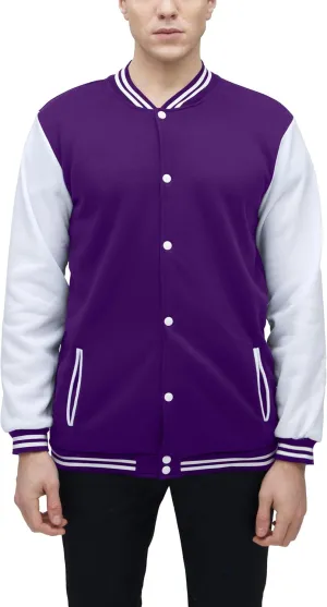 BAICAIYU Men's Baseball Varsity Jacket Hooded Button Closure Coat Fashion Leather Sleeve Letterman Bomber Top