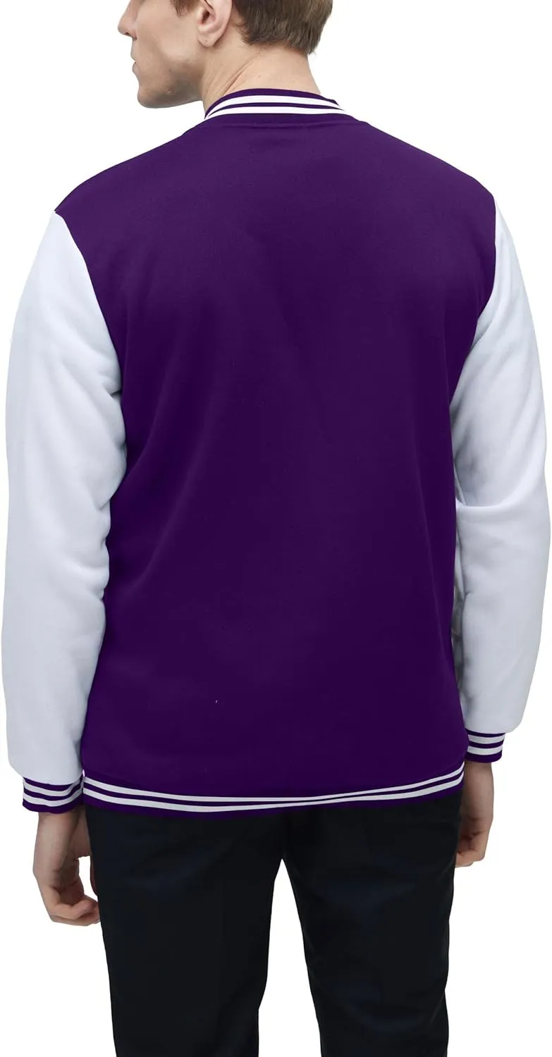 BAICAIYU Men's Baseball Varsity Jacket Hooded Button Closure Coat Fashion Leather Sleeve Letterman Bomber Top