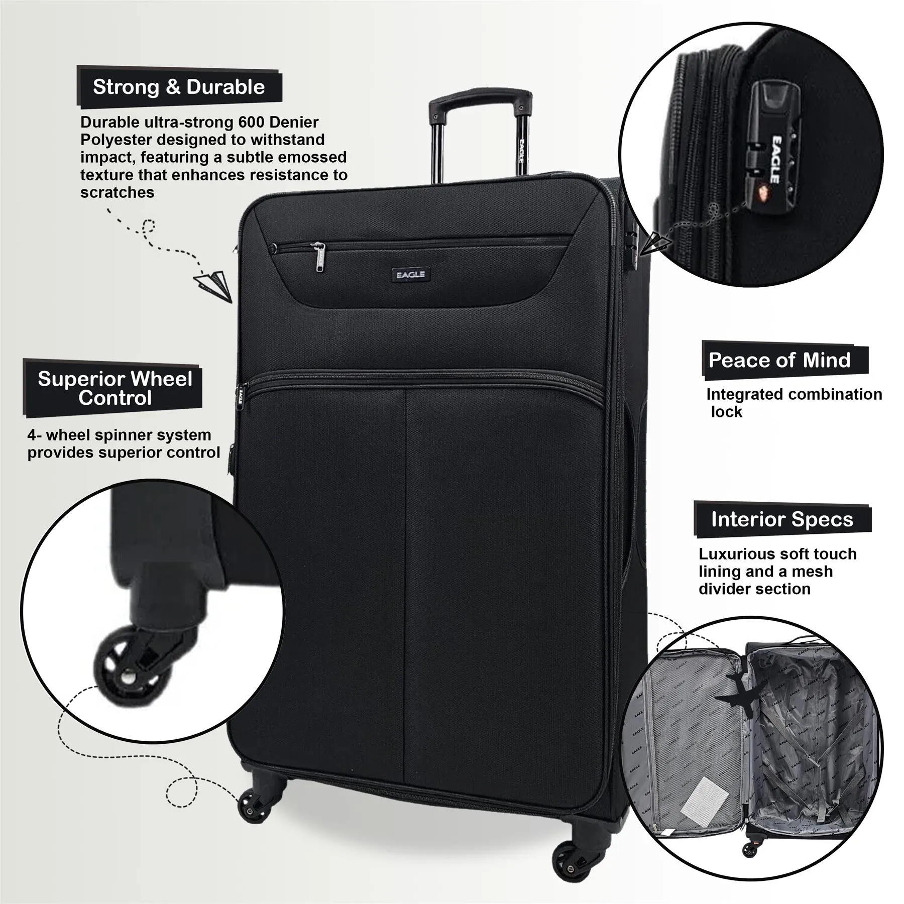 Baileyton Large Soft Shell Suitcase in Black