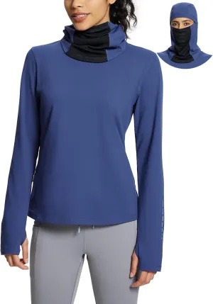 baleaf Thermal Long Sleeve Women Shirts Winter Clothes Cowl Neck Warm Fleece Base Layer Tops with Balaclava and Thumbholes