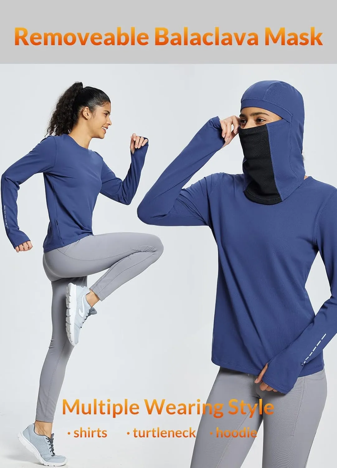 baleaf Thermal Long Sleeve Women Shirts Winter Clothes Cowl Neck Warm Fleece Base Layer Tops with Balaclava and Thumbholes