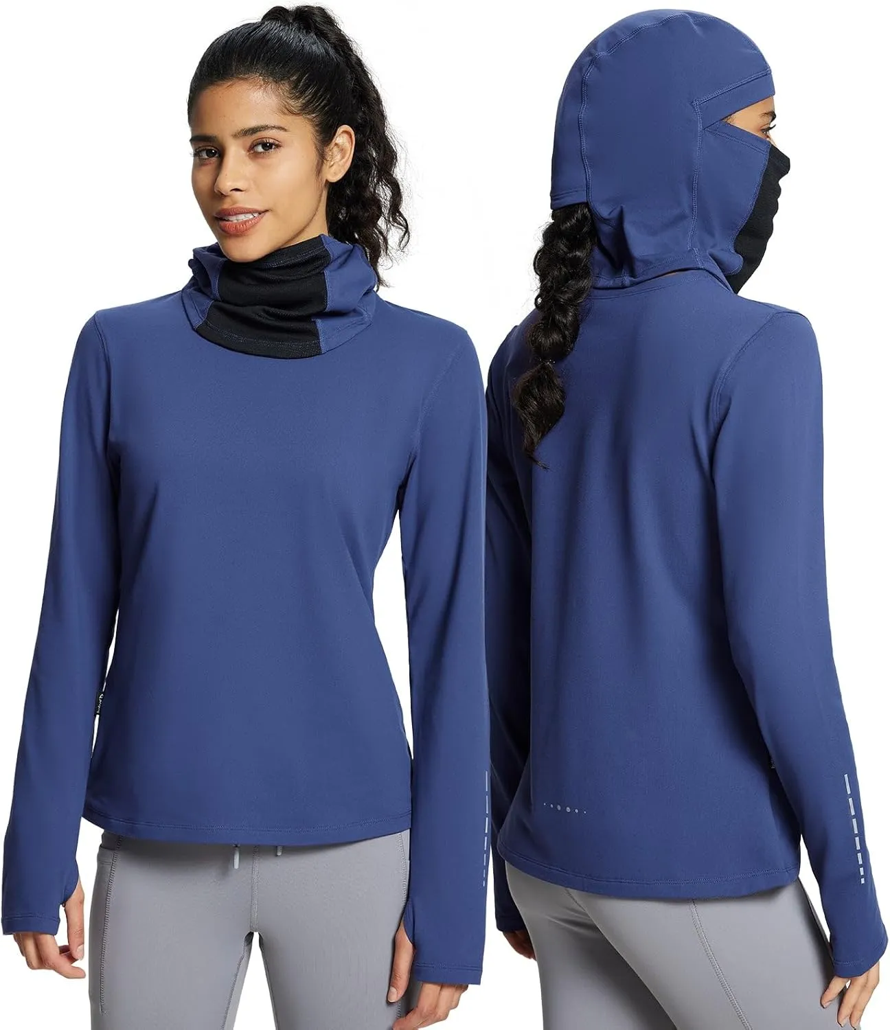 baleaf Thermal Long Sleeve Women Shirts Winter Clothes Cowl Neck Warm Fleece Base Layer Tops with Balaclava and Thumbholes