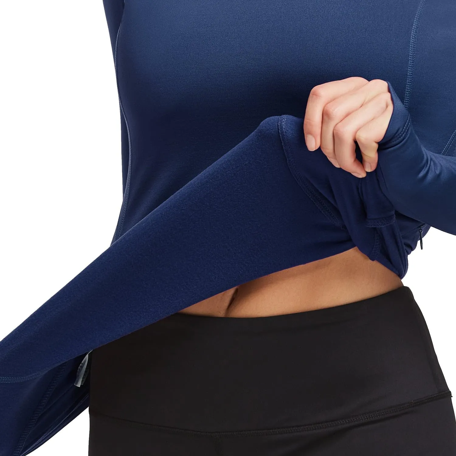 baleaf Thermal Shirts for Women Long Sleeve Fleece Tops Running Workout Cold Weather Gear Compression Zipper Pocket