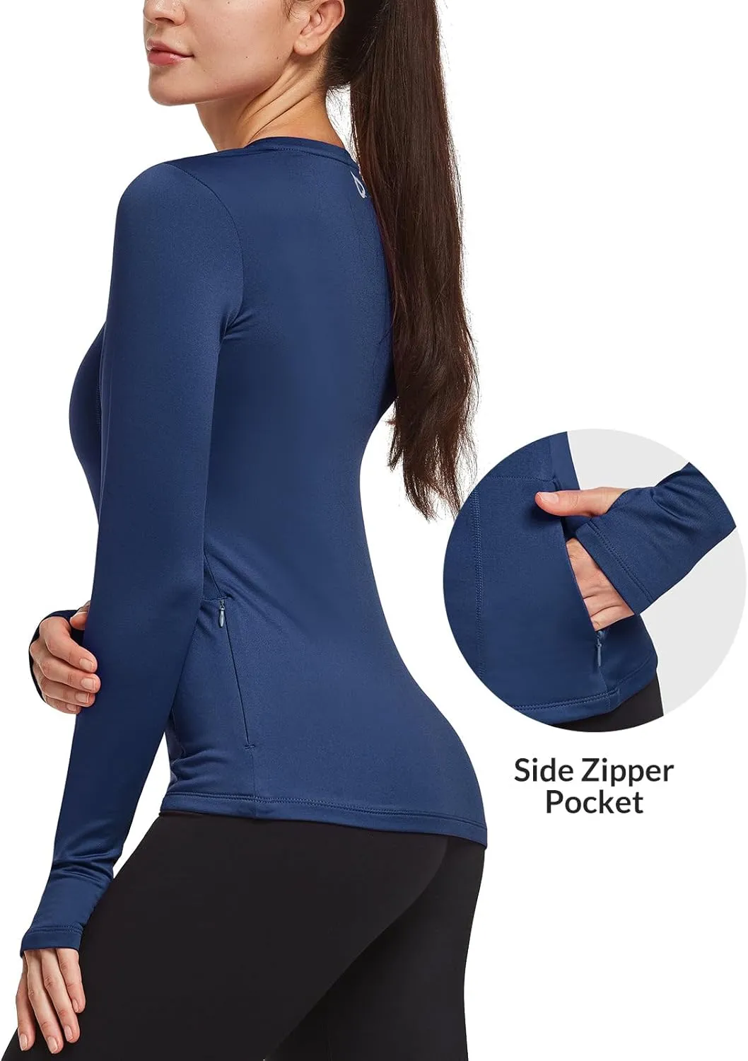 baleaf Thermal Shirts for Women Long Sleeve Fleece Tops Running Workout Cold Weather Gear Compression Zipper Pocket