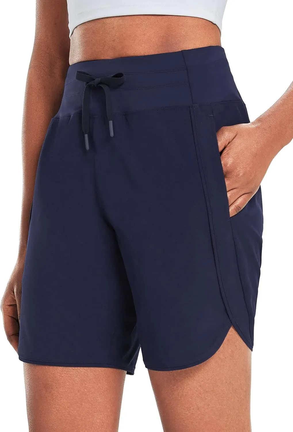 baleaf Women's 7" Athletic Long Running Shorts Workout Gym Quick Dry Hiking Shorts High Waisted Zipper Pocket