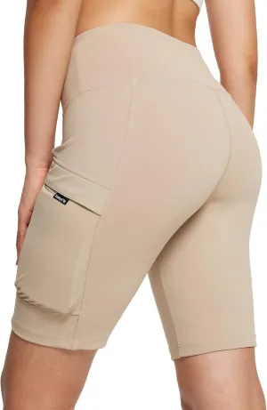 baleaf Women's Hiking Shorts High Waist Biker Shorts Close Fit Cargo Zip Pockets Running Outdoor Travel Workout