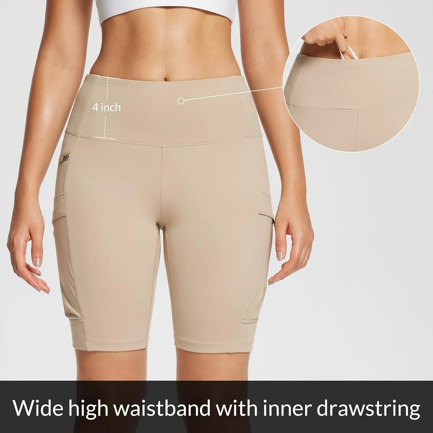baleaf Women's Hiking Shorts High Waist Biker Shorts Close Fit Cargo Zip Pockets Running Outdoor Travel Workout