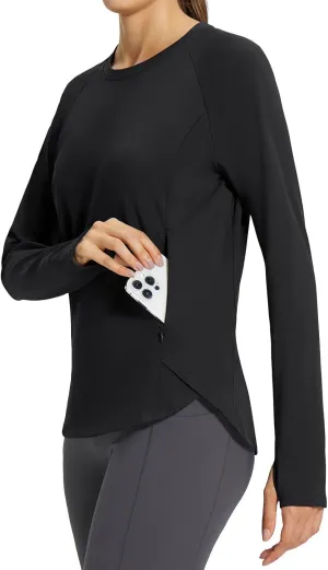 baleaf Women's Thermal Tops Fleece Lined Shirts Long Sleeve Cold Weather Running Gear Workout Zipper Pocket Thumbholes