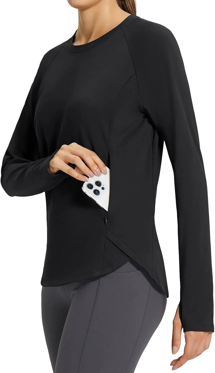 baleaf Women's Thermal Tops Fleece Lined Shirts Long Sleeve Cold Weather Running Gear Workout Zipper Pocket Thumbholes
