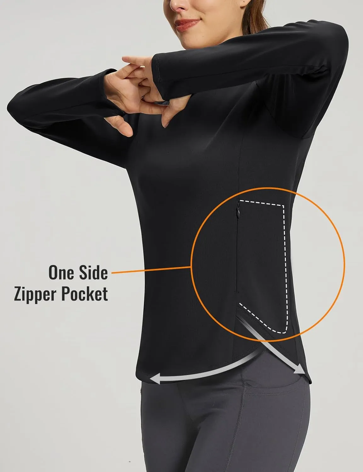 baleaf Women's Thermal Tops Fleece Lined Shirts Long Sleeve Cold Weather Running Gear Workout Zipper Pocket Thumbholes