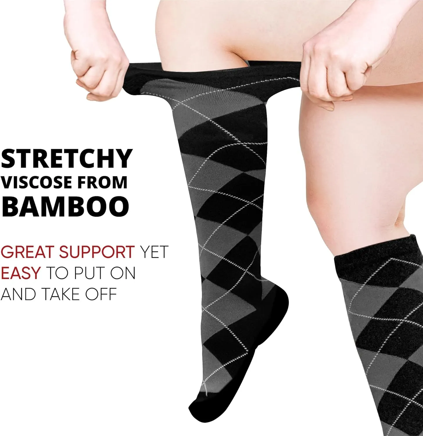 BAMS Plus Size Compression Socks Wide Calf XL XXL XXXL – Graduated Knee-High Support, Viscose from Bamboo Easy-On/Easy-Off
