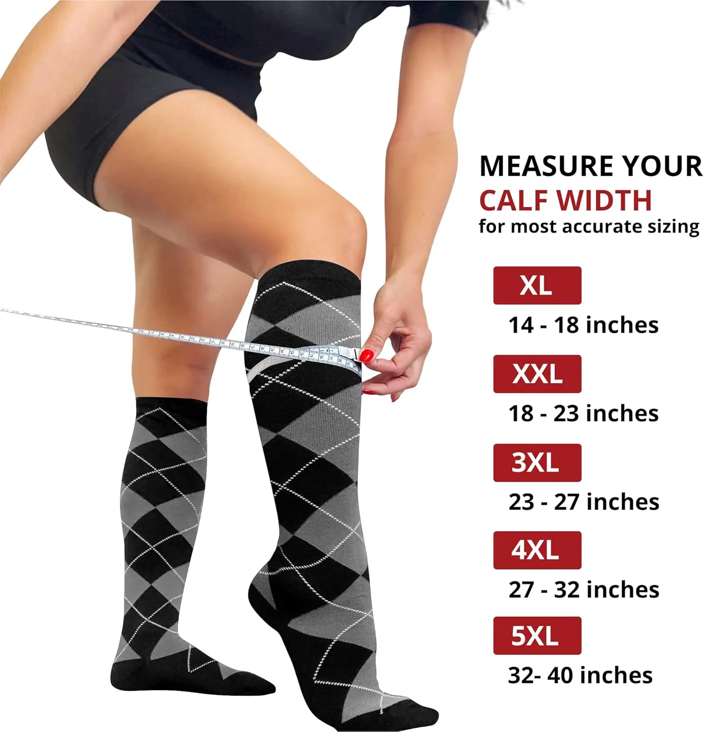 BAMS Plus Size Compression Socks Wide Calf XL XXL XXXL – Graduated Knee-High Support, Viscose from Bamboo Easy-On/Easy-Off