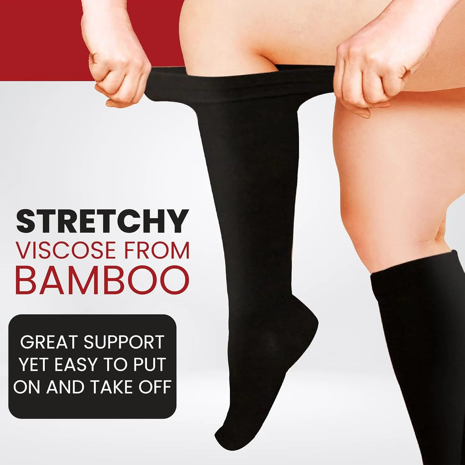 BAMS Plus Size Compression Socks Wide Calf XL XXL XXXL – Graduated Knee-High Support, Viscose from Bamboo Easy-On/Easy-Off