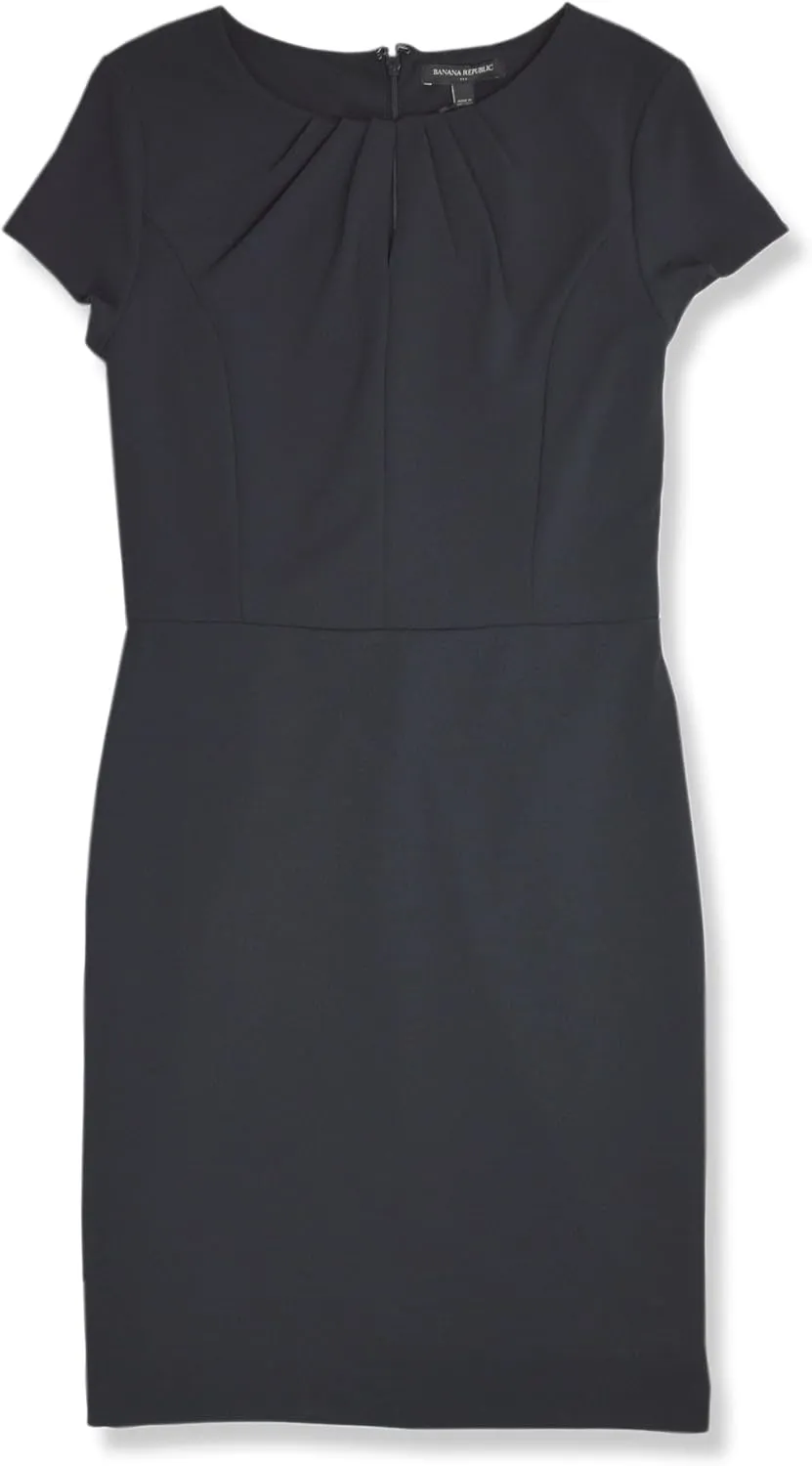 Banana Republic Womens Pleated Collar Short Cap Sleeve Sheath Dress, (Black, US: 4)