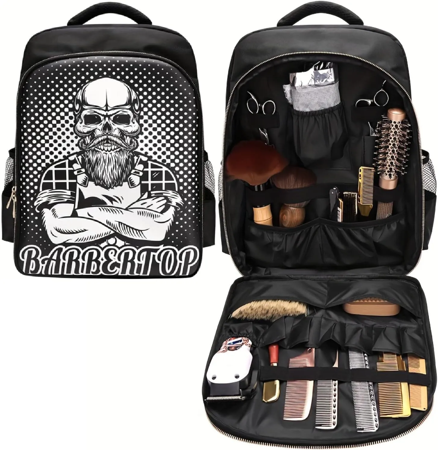 Barber Travel Bag Backpack BAEBERPLAN Large Organizer for Barbers Clippers and Supplies Portable Hairstylist Clipper Hairdresser Bag Backpack (Black - White)