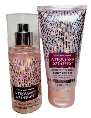 Bath And Body Works A Thousand Wishes Travel Size Gift Bag Set. - Fine Fragrance Mist - Ultra Shea Body Cream - Hand Gel - Travel Size