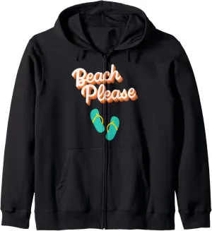 Beach Please Cursive Shadow Font Flip Flops Sandals Travel Zip Hoodie