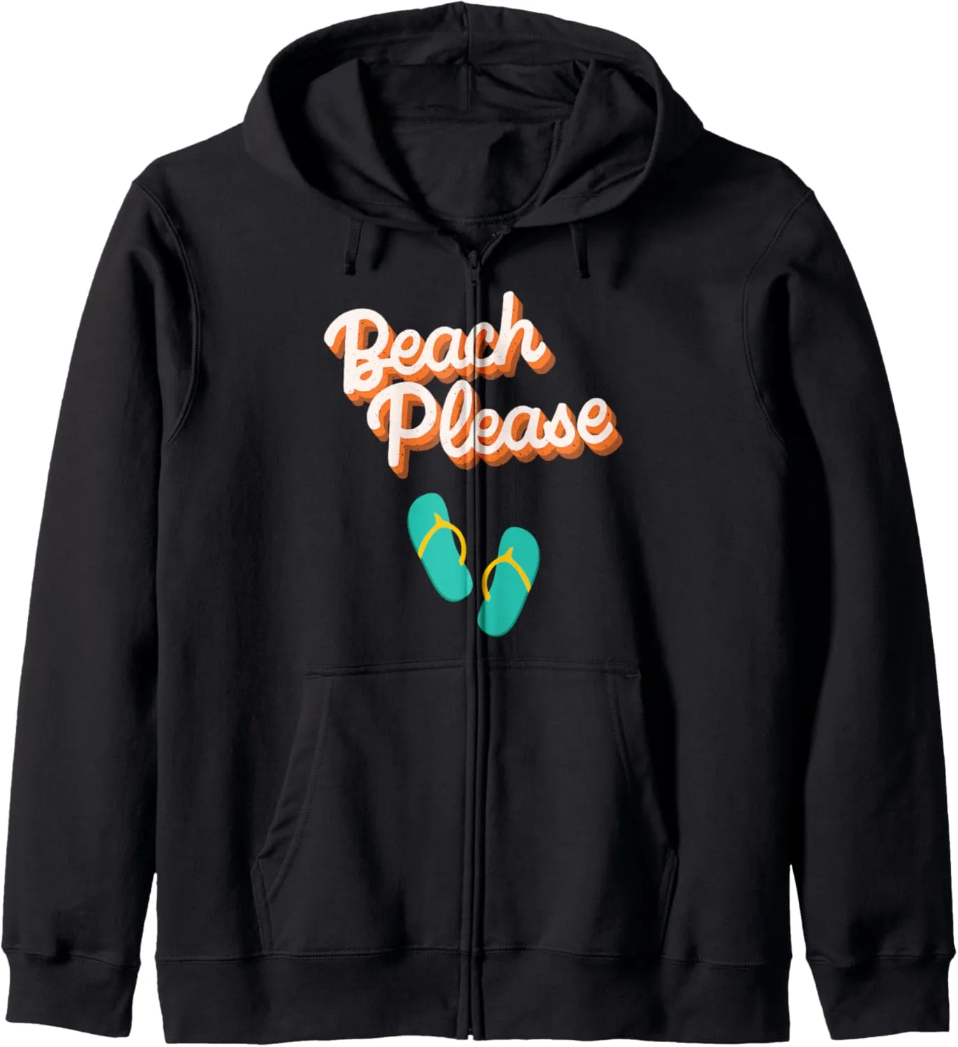 Beach Please Cursive Shadow Font Flip Flops Sandals Travel Zip Hoodie