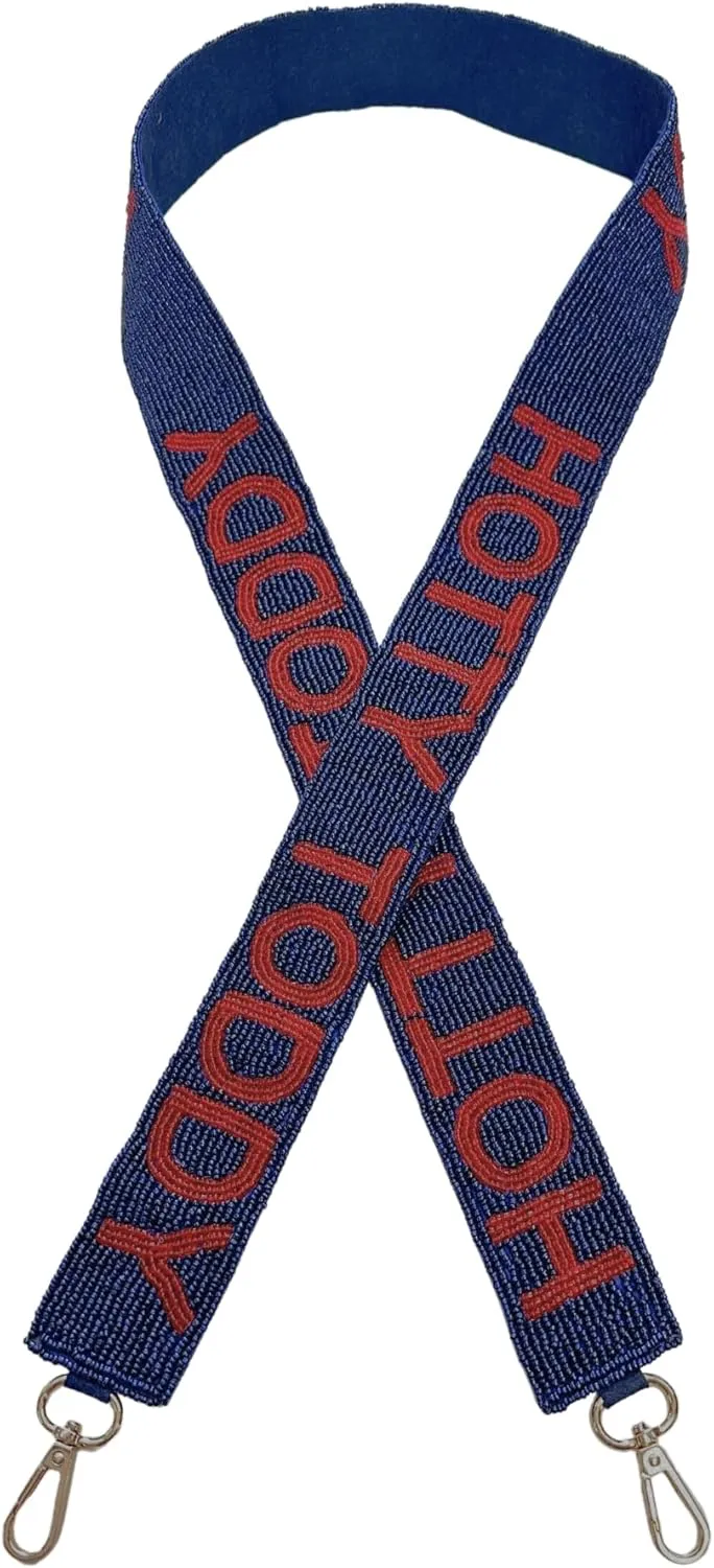 Beaded Purse Strap Navy Blue & Red College Game Day Clear Handbag Replacement Strap Mississippi Stadium Football University 49 x1.75” Gold Hardware Clips