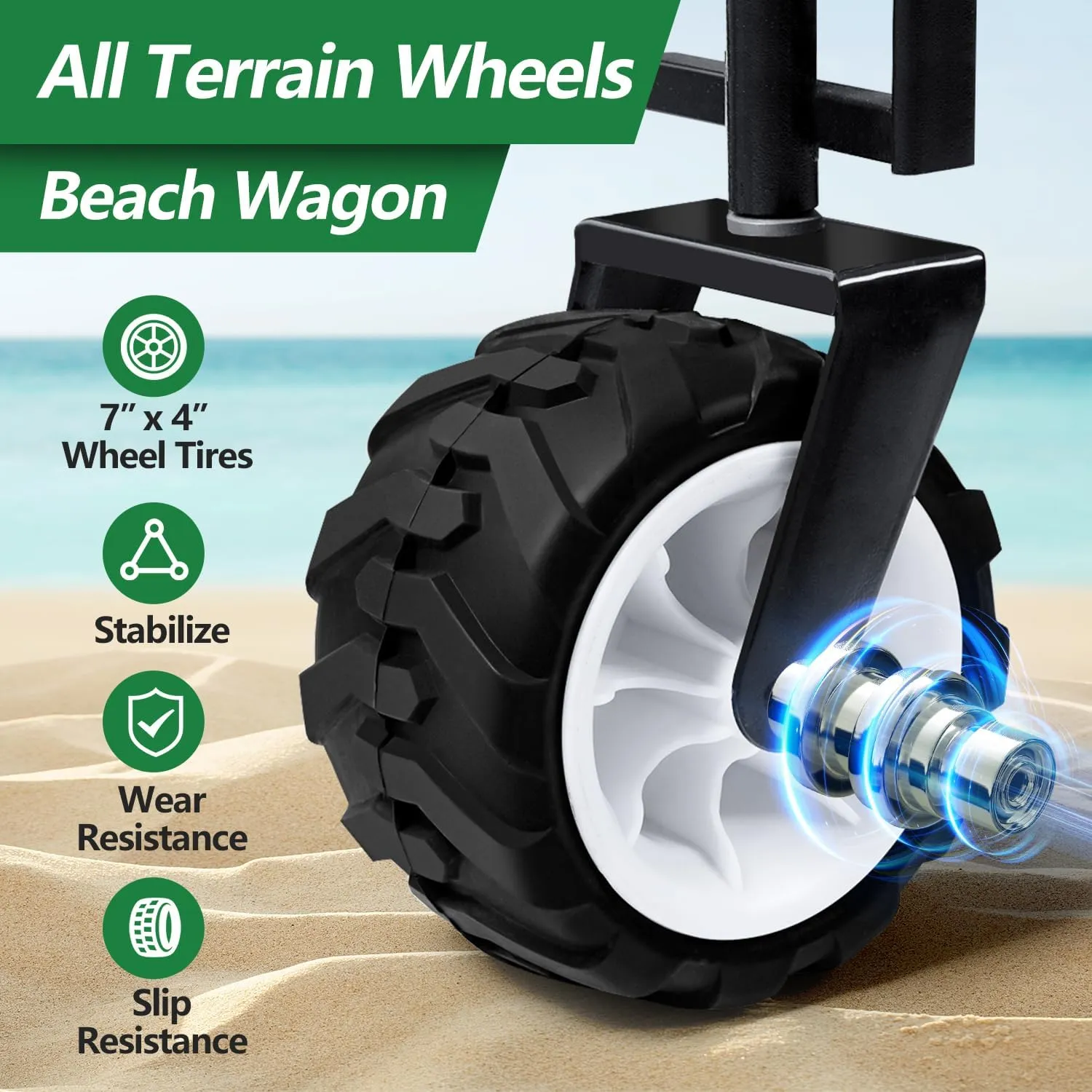 BEAU JARDIN Collapsible Folding Wagon 300 Pound Capacity Heavy Duty Foldable Beach Wagon Grocery Utility Cart for Garden Sports Shopping Outdoor All Terrain Wheel Portable Blue