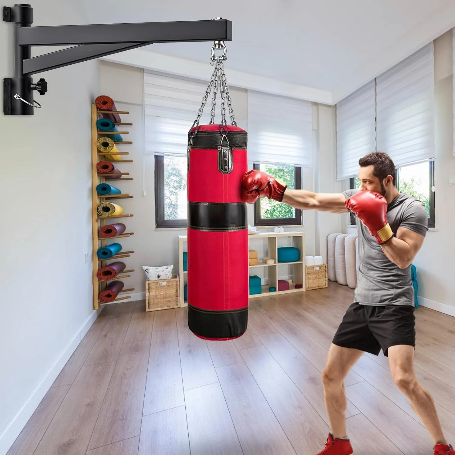 BeneLabel 17" 24" Punching Bag Hanger Wall Mount 360 Swivel Heavy Bag Hanger 800 LB Capacity Boxing Bag Mount Bracket for Home Gym Muay Thai Bag