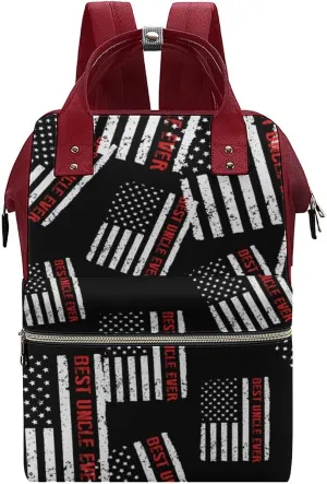 Best Uncle Ever Red Line USA Flag Diaper Bag Backpack Multifunction Travel Backpack Large Capacity Waterproof Mommy Bag