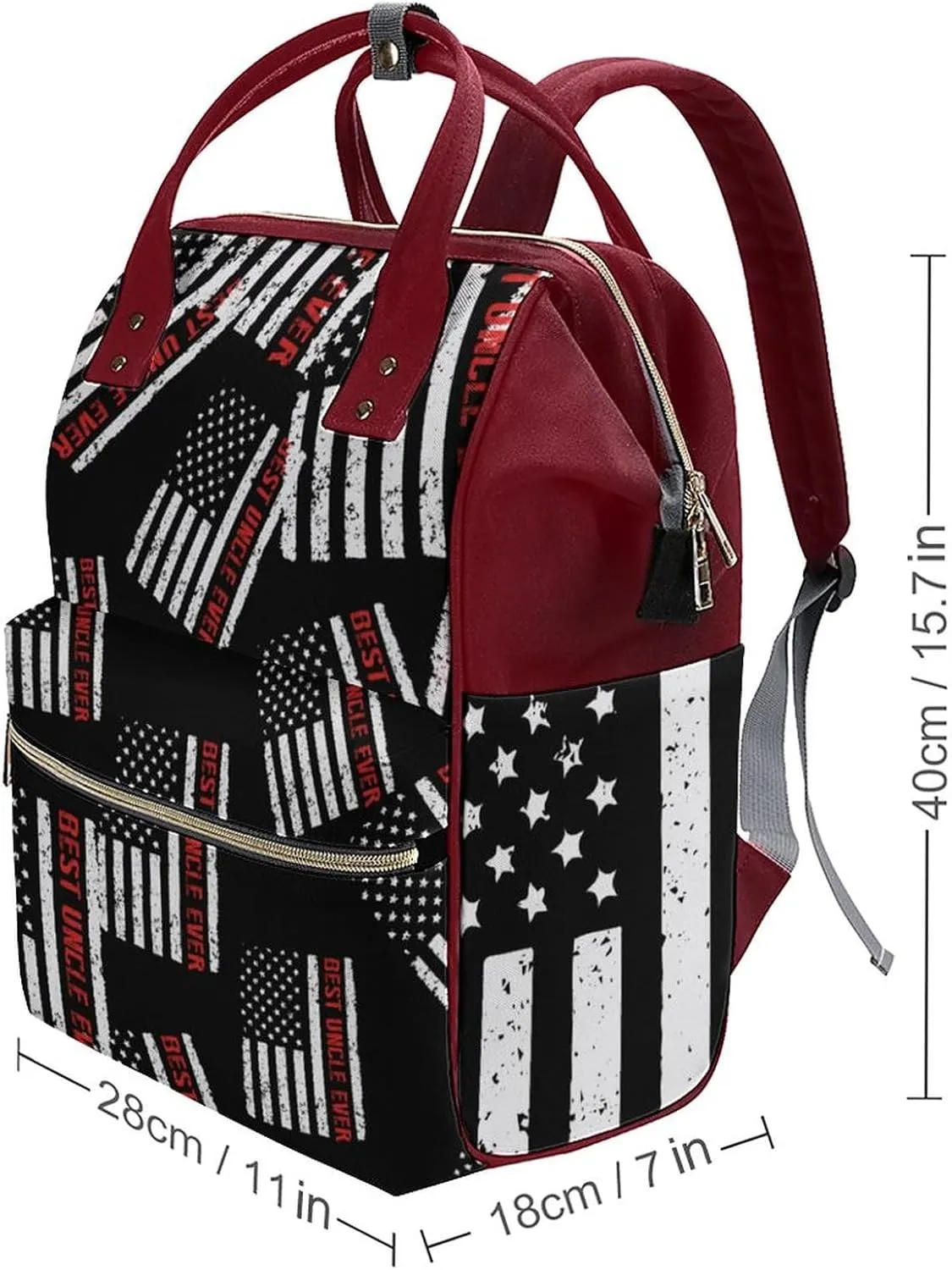 Best Uncle Ever Red Line USA Flag Diaper Bag Backpack Multifunction Travel Backpack Large Capacity Waterproof Mommy Bag