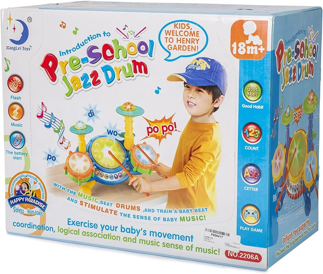 Big Beats Pre-School Jazz Drum Set with Preloaded Songs and Music with Educational Activities Like Counting and Developing A Sense of Music Beat
