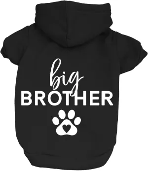 Big Brother Heart Paw Pullover Fleece Lined Dog Hoodie (Black Hooded Sweatshirt)