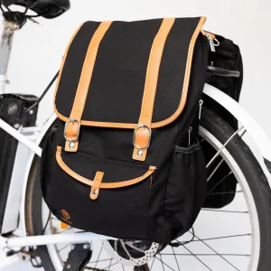 Bike Backpack Laptop (Black) – Convertible Double Pannier for Bicycles, Water-Resistant Canvas Commuter Bag with Padded Laptop Pocket, 17.3L Rear Rack Bike Bag, Ideal Bicycle Gifts for Women & Men