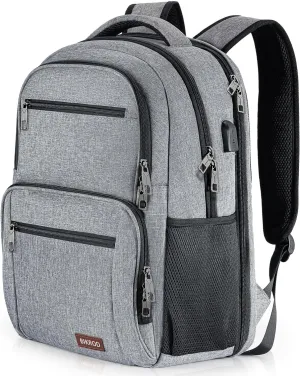 BIKROD Backpack for Men and Women, School Backpacks Water Resistant Back Pack with USB Charging Port, TSA Travel Backpack, Business Anti Theft Sturdy Computer Bag Gifts Fits 17.3 Inch Laptop, Grey