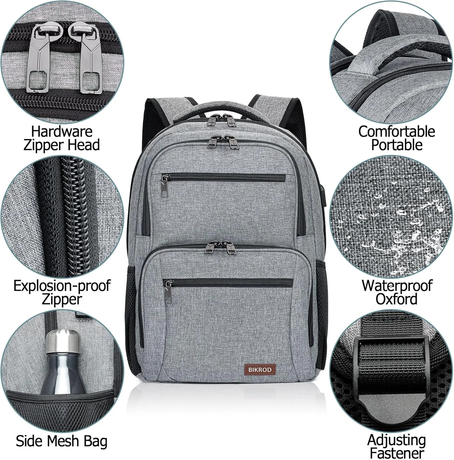 BIKROD Backpack for Men and Women, School Backpacks Water Resistant Back Pack with USB Charging Port, TSA Travel Backpack, Business Anti Theft Sturdy Computer Bag Gifts Fits 17.3 Inch Laptop, Grey