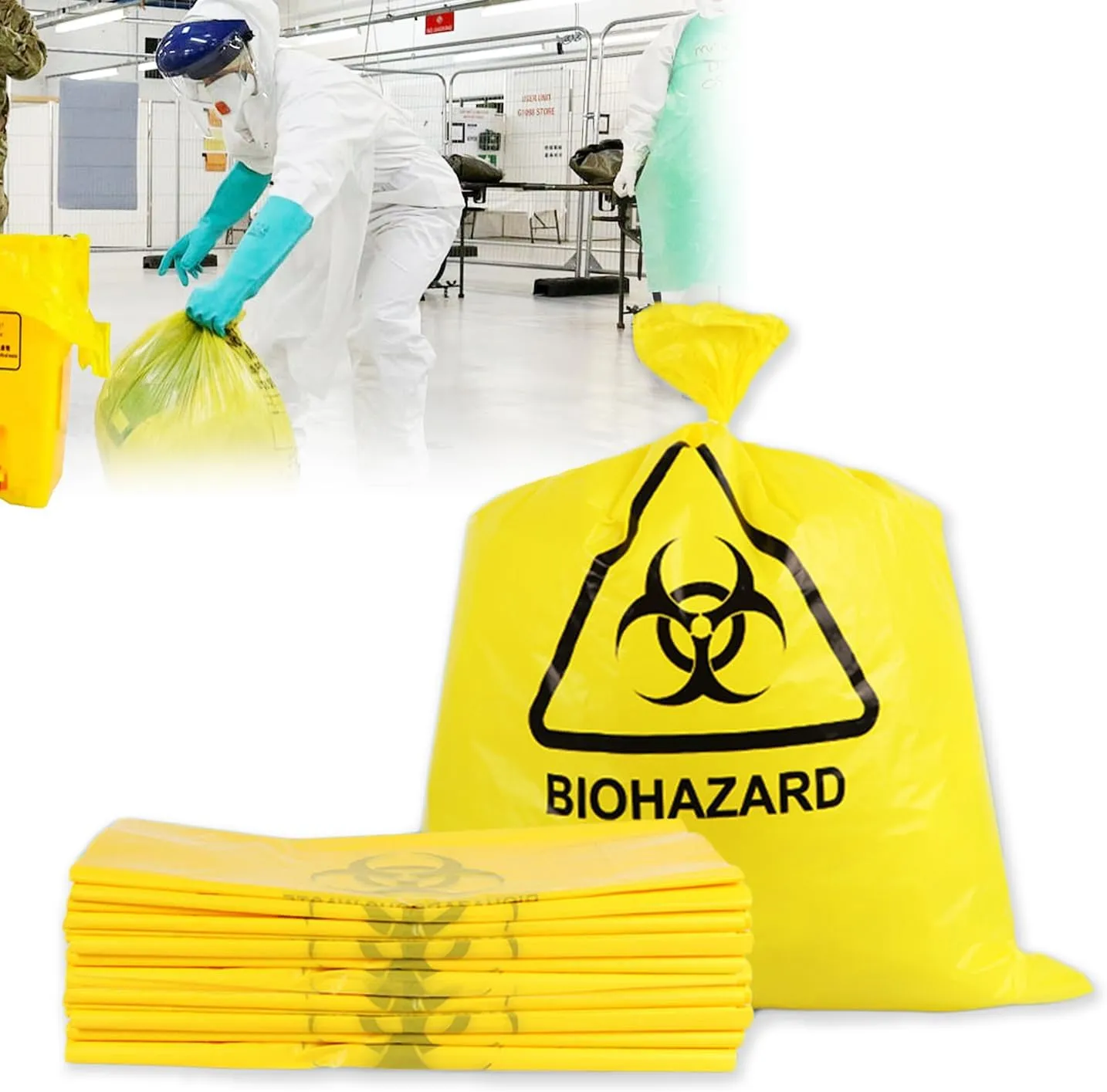 Biohazard Waste Bags, Disposable Infectious Safety Bag, Puncture Resistant, 30 Gal Capacity, 1.97 mil, 50 mircon, 32"x 24"(10 PCS)