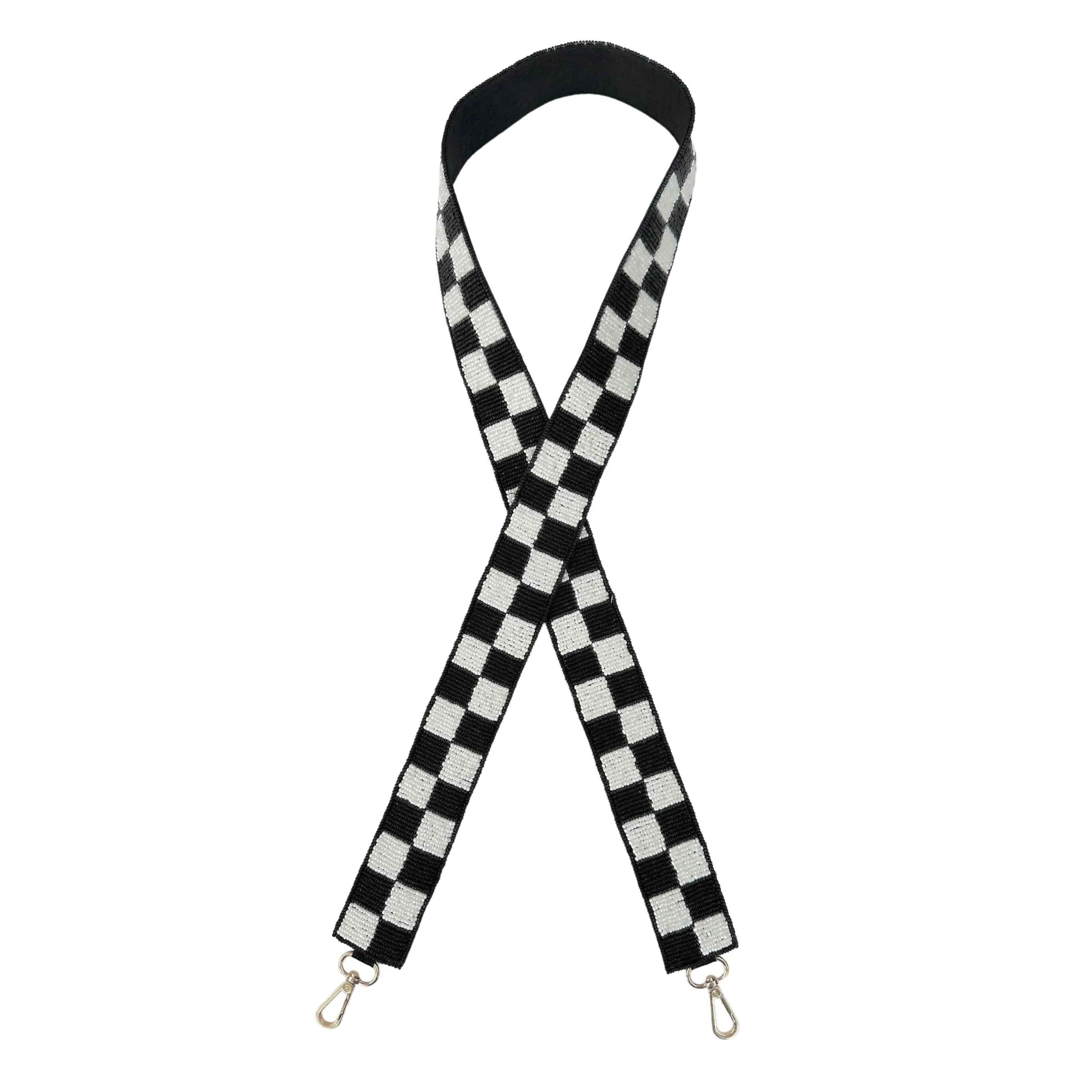 Black and White Checkered Beaded Purse Strap