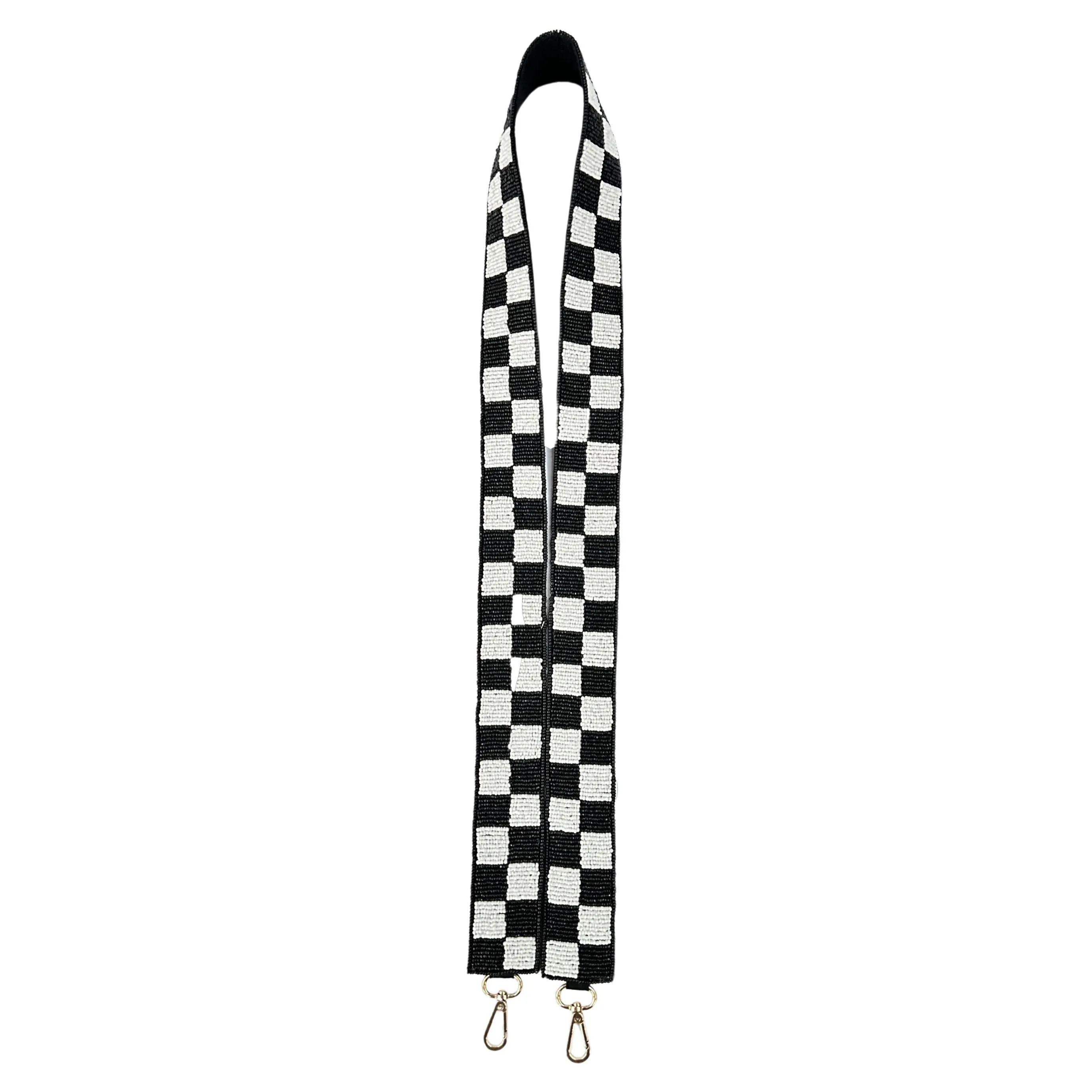 Black and White Checkered Beaded Purse Strap