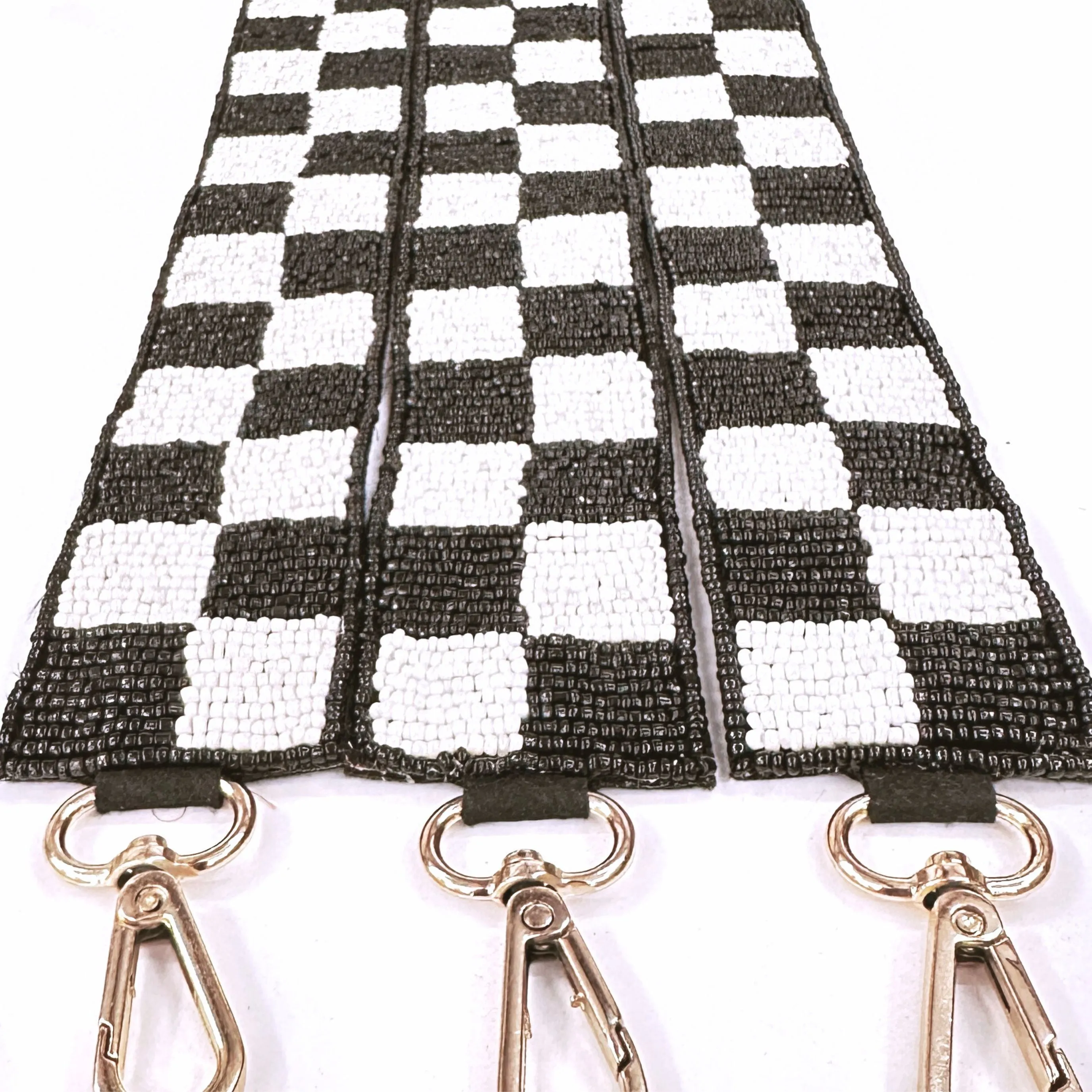 Black and White Checkered Beaded Purse Strap
