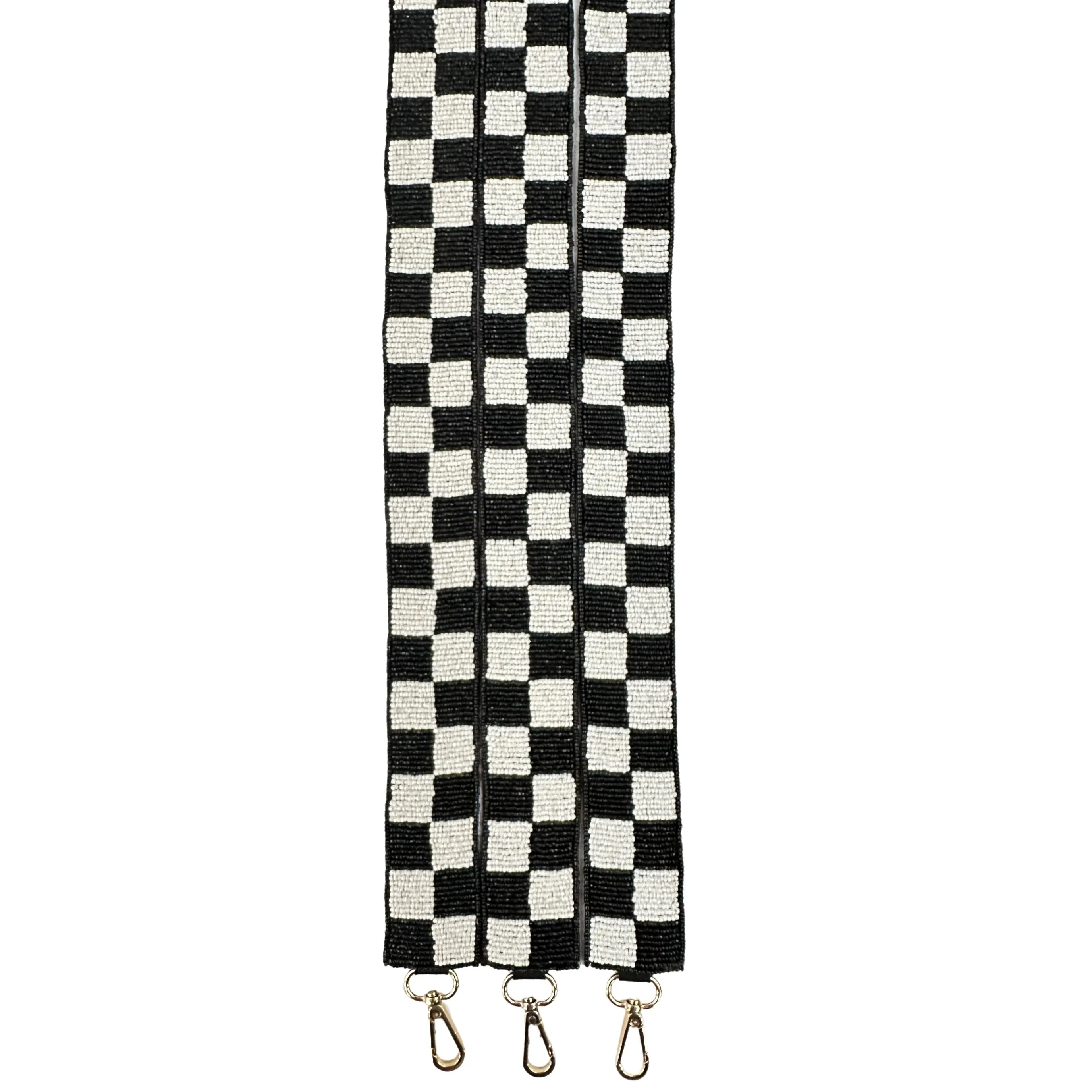 Black and White Checkered Beaded Purse Strap