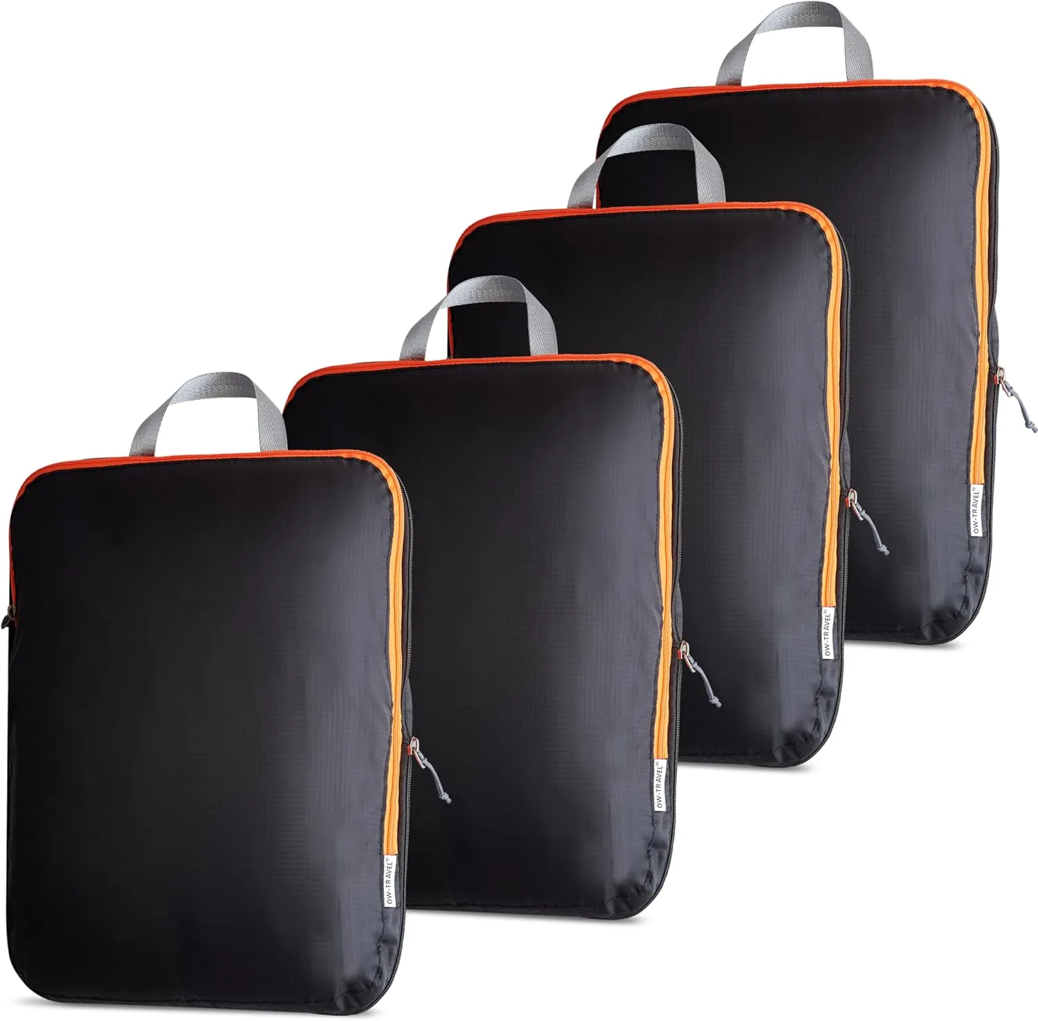 Black compression packing cubes for suitcases. Travel compression storage organiser bags