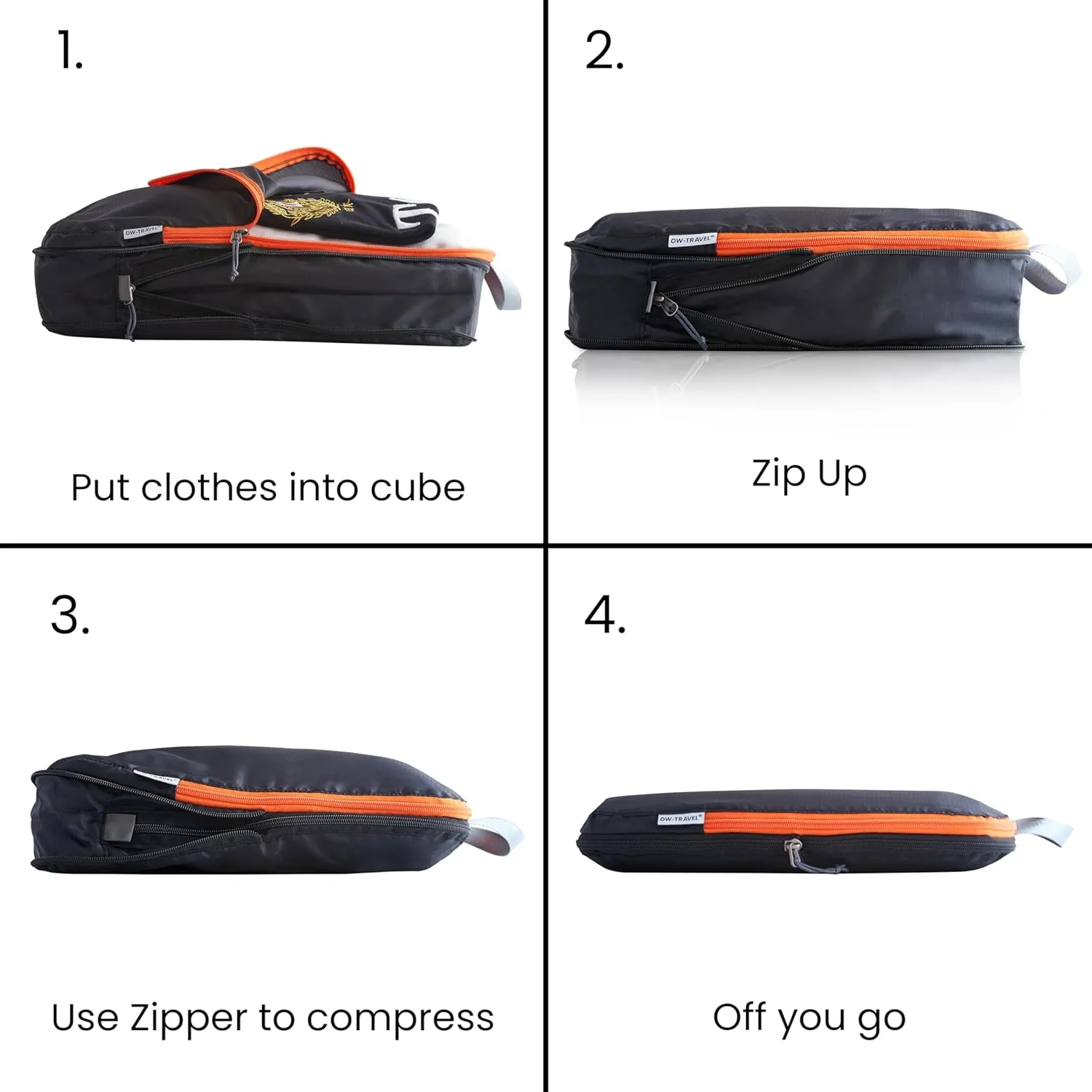Black compression packing cubes for suitcases. Travel compression storage organiser bags