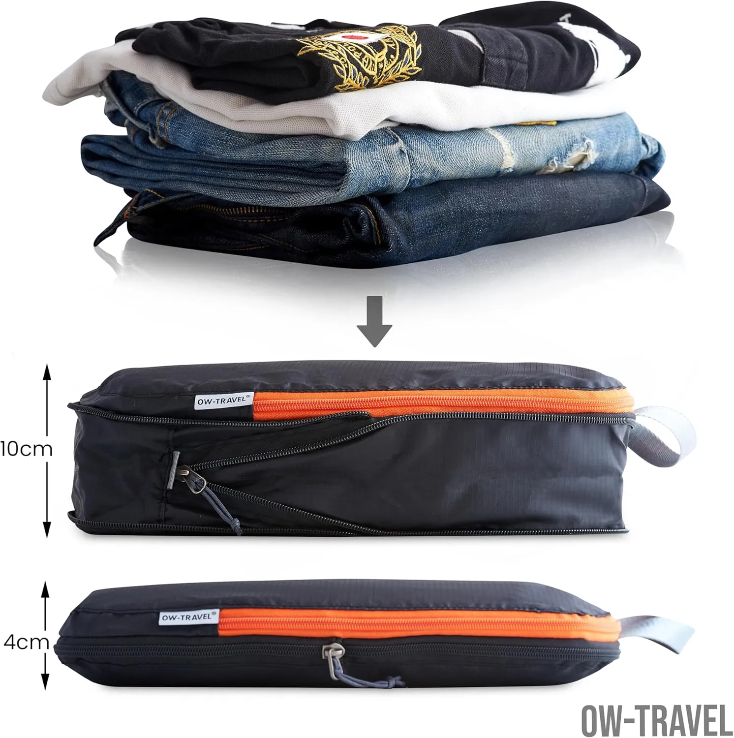 Black compression packing cubes for suitcases. Travel compression storage organiser bags