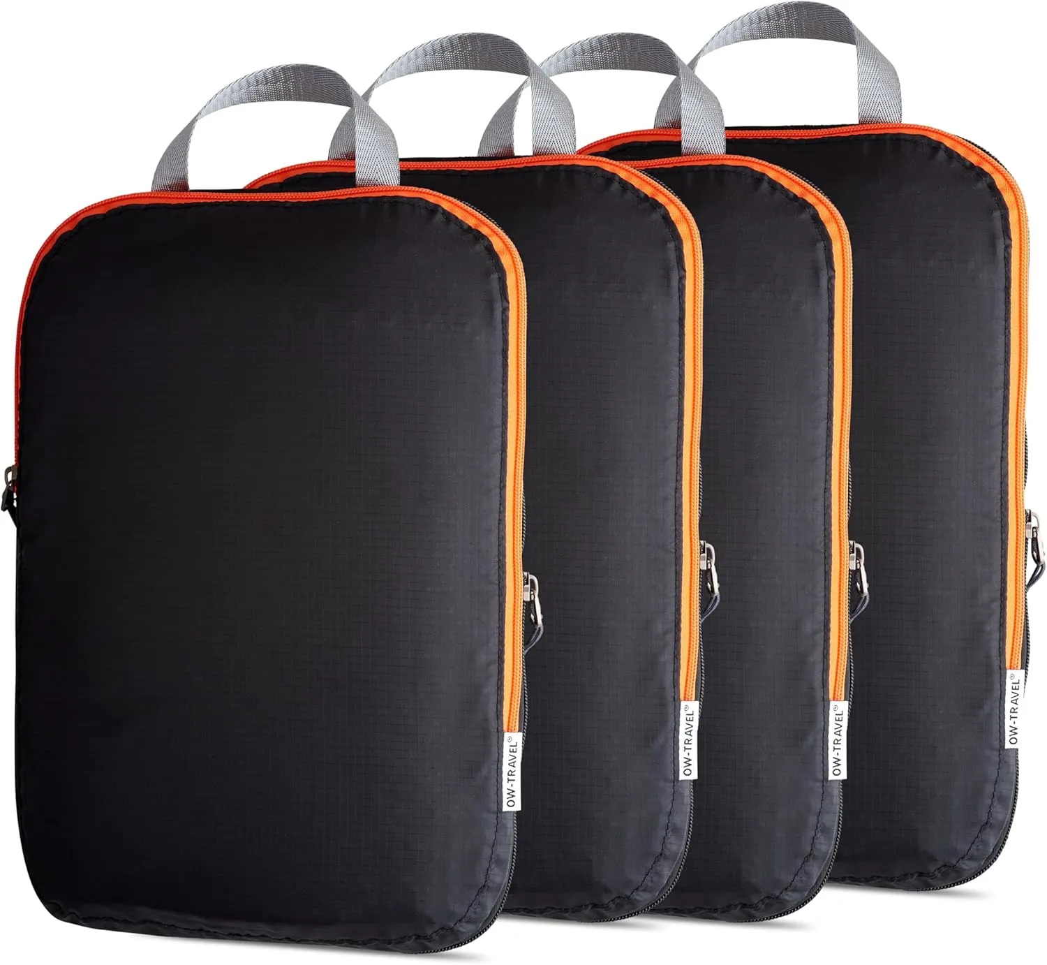 Black compression packing cubes for suitcases. Travel compression storage organiser bags