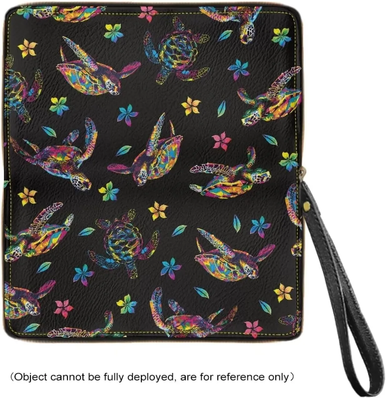 Black Flower Turtle Long Wallet for Women PU Leather Zip Around Clutch Bag Credit Card Holder Purse