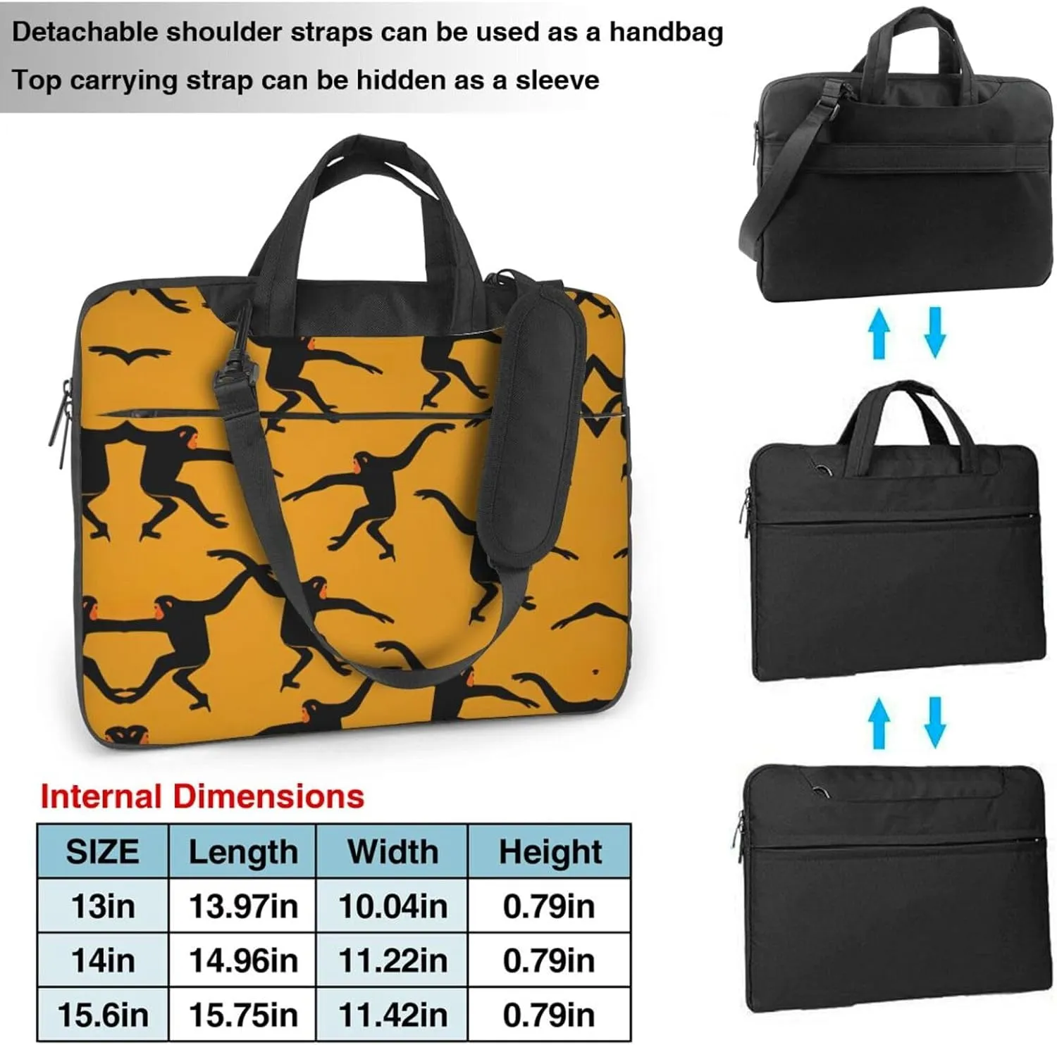 Black Gibbon Monkey Print Protective Laptop Bag Versatile Bags Computer Case Soft Women Men Unique
