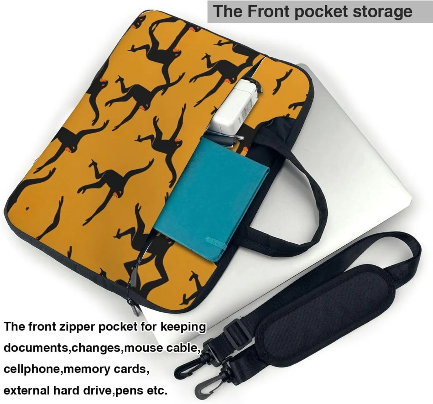 Black Gibbon Monkey Print Protective Laptop Bag Versatile Bags Computer Case Soft Women Men Unique