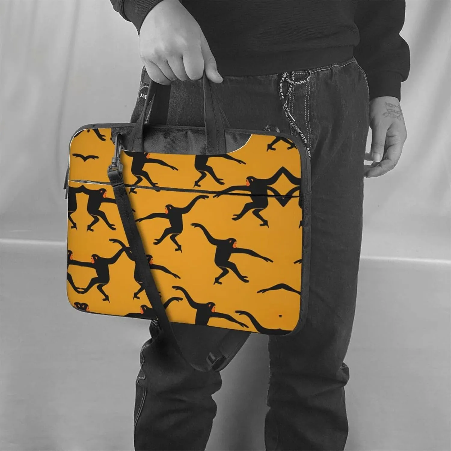 Black Gibbon Monkey Print Protective Laptop Bag Versatile Bags Computer Case Soft Women Men Unique