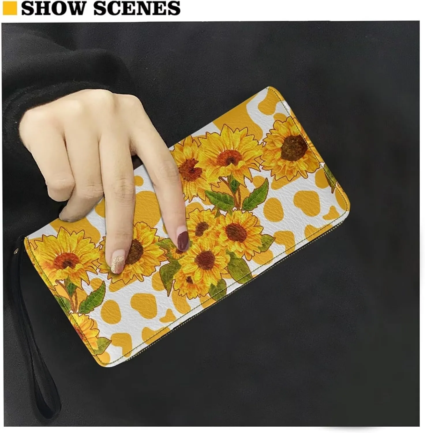 Black Horse Wristlet Wallet for Womens Leather RFID Blocking Zip Around Card Holder Organizer Travel Clutch Bags